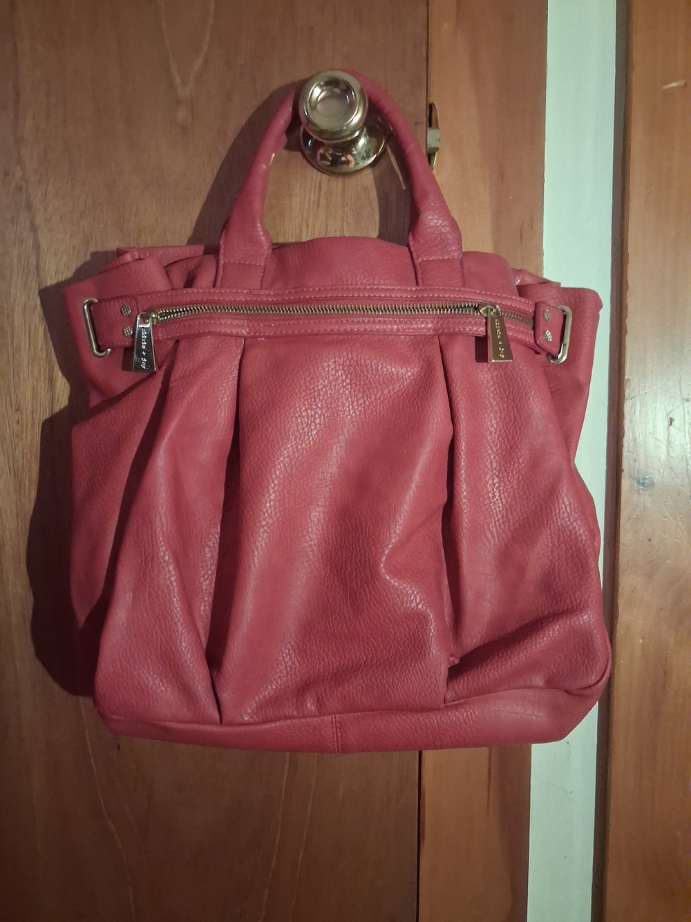Olivia + Joy Coral Pleated Satchel with Gold Hardware